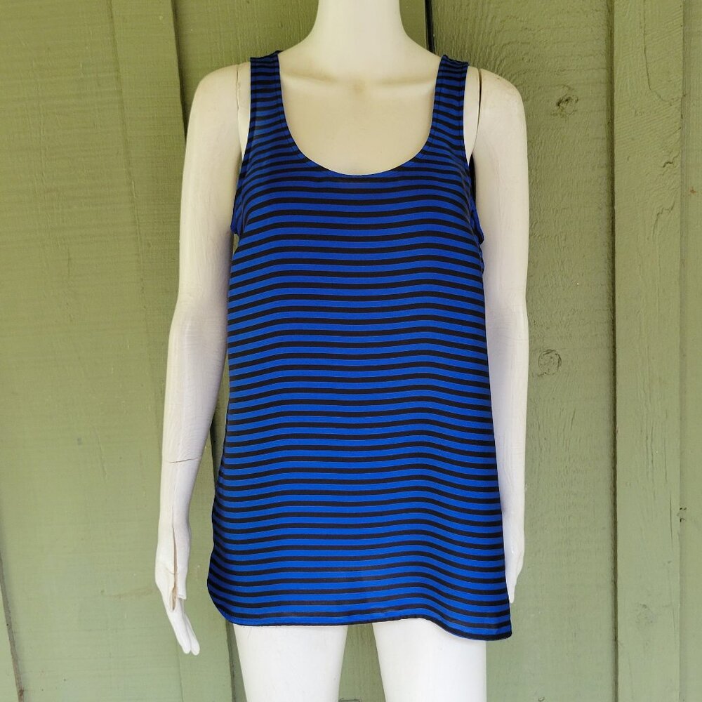 MICHAEL KORS Blue Black Striped Silky Tank Top M